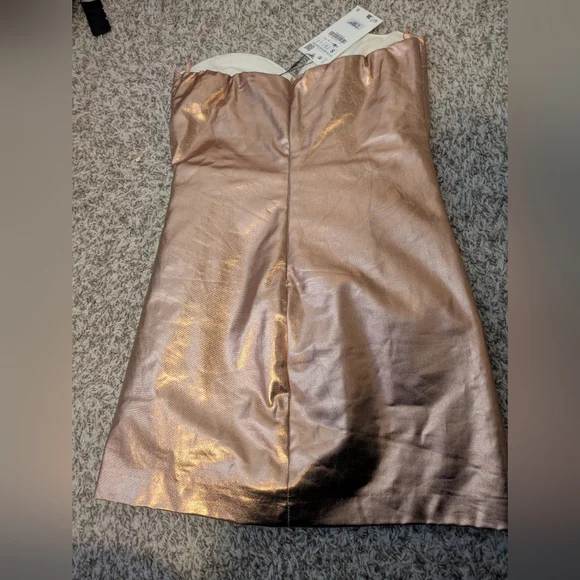 NWT ZARA Viral Tiktok Rose Gold Metallic Strapless Mini Dress - Picture 7 of 8